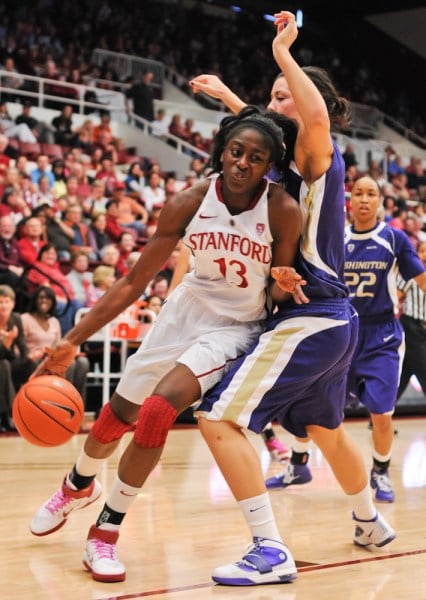 Chiney Ogwumike (13) notched her   career double-double in the Cardinal's defeat at UConn. (SIMON WARBY/The Stanford Daily)