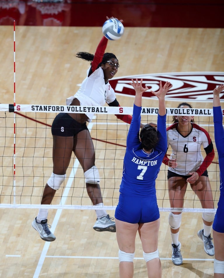 Sophomore middle blocker Inky Ajanaku (top left) (StanfordPhoto.com)