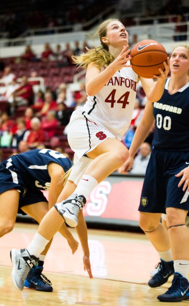 Freshman guard Karlie Samuelson (44) provided a spark off the bench for the Card with 17 points against Colorado. (FRANK CHEN/The Stanford Daily)