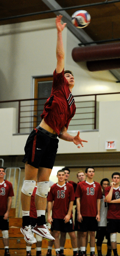 Senior outside hitter Daniel Tublin (above) is second on the Cardinal with 33 kills through three matches, and leads the team with six aces. (MIKE KHEIR/The Stanford Daily)