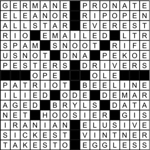 Solutions to the Stanford Daily's  Friday, Jan. 10th Crossword Puzzle, created by Ryan. P. Smith. 