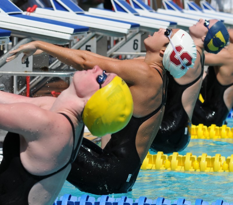 Stanford senior Maya DiRado (center) holds the nation's best 200 IM time, but she faces her toughest competition of the season yet in USC's Stina Gardell. (Daily File Photo)
