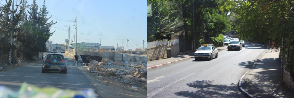Palestinian roads in East Jerusalem compared with Israeli roads in West Jerusalem.