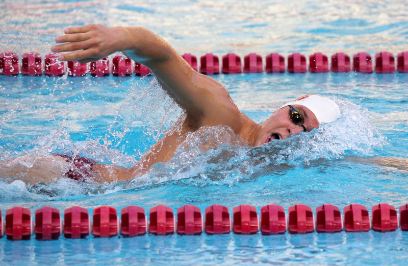 Sophomore Danny Thomson sped to victory in the 1000-yard freestyle against USC on Saturday. (HECTOR GARCIA-MOLINA/Stanfordphoto.com)