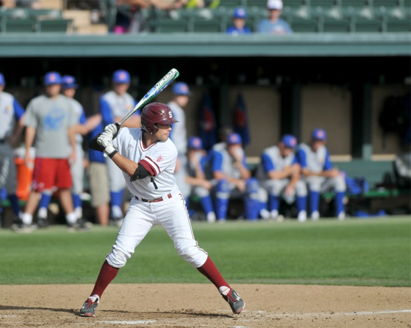 Junior third baseman Alex Blandino (above) continues to lead the Cardinal in batting average, on-base percentage and home runs. (SAM GIRVIN/The Stanford Daily)