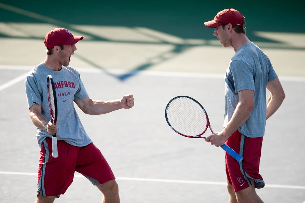 The dynamic duo of Ryan Thacher (left) and Bradley Klahn took men's tennis to the top during their time at Stanford. (DON FERIA/The Stanford Daily)