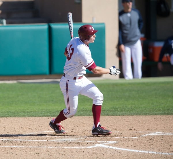 Junior centerfielder Austin Slater (above) is one of two Cardinal hitters with a team-leading .317 average. (SAM GIRVIN/The Stanford Daily)
