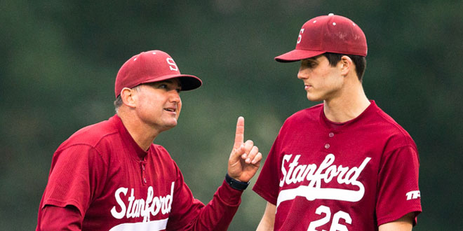 Stanford pitching coach Rusty Filter (left)
