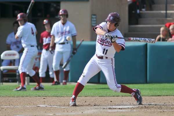 Freshman Tommy Edman (above) has excelled in recent play, delivering a game-winning three-run home run against Cal on Sunday. (SAM GIRVIN/The Stanford Daily)