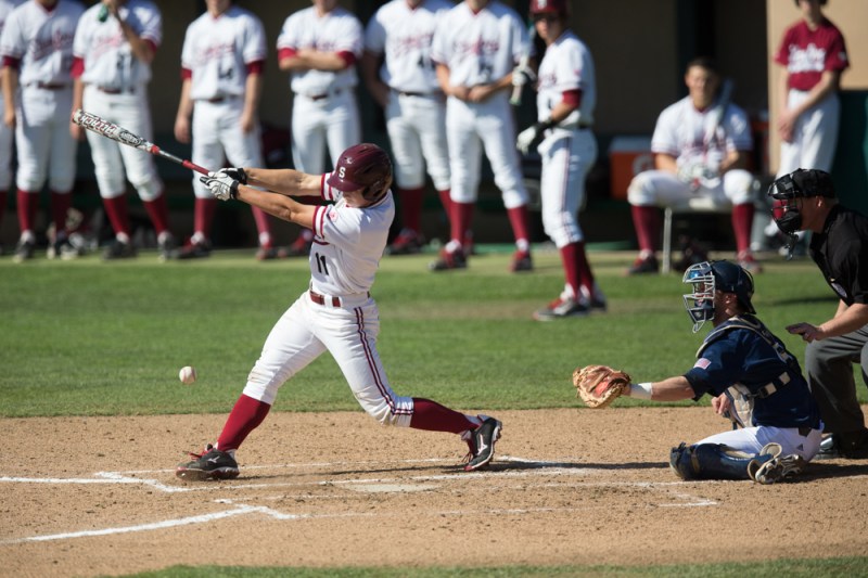 Freshman Tommy Edman (above) won the Cardinal's 10-inning game against Oregon with a sacrifice fly last Friday. (FRANK CHEN/The Stanford Daily)