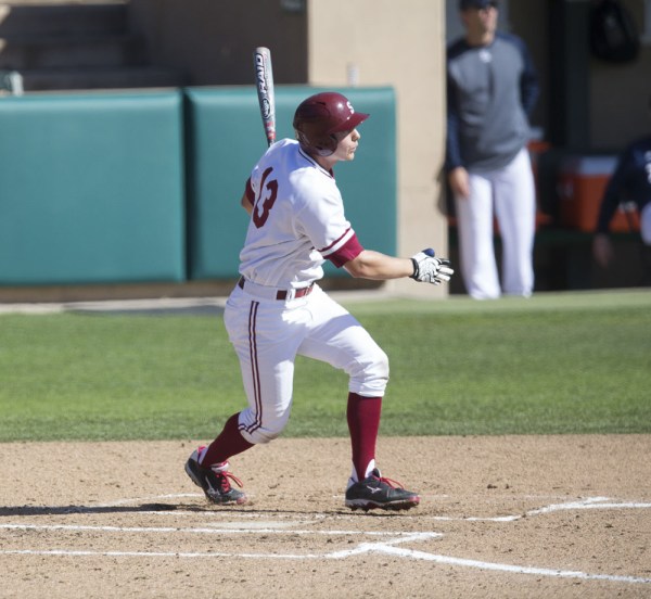 Junior Austin Slater hit over .600 on the weekend against UCLA, setting a career-high with four hits on Sunday. (FRANK CHEN/The Stanford Daily)
