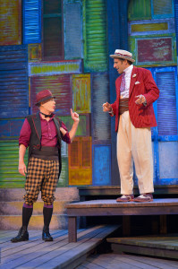 (l to r) Danny Scheie as Dromio and Adrian Danzig in Cal Shakes’ THE COMEDY OF ERRORS, directed by Aaron Posner; photo by Kevin Berne.