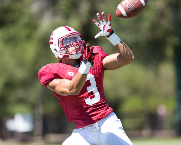 Sophomore Michael Rector (above) and the deep Cardinal receiving corps will look to start the season off with a bang against UC Davis. (TRI NGUYEN/The Stanford Daily)