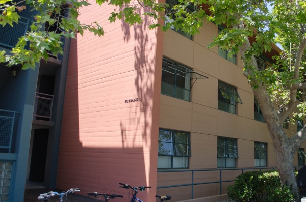 The image shows the exterior of Burbank dorm.
