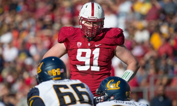 Fifth-year senior defensive end Henry Anderson (above) has lost eight pounds and could be a first-round draft pick in the spring. But the success of the Cardinal's defensive line has as much to do with the second-stringers as it does with Anderson this season. (BOB DREBIN/StanfordPhoto.com)
