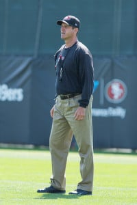 Former Stanford football head coach Jim Harbaugh (above) is going into his fourth season with the San Francisco 49ers. Harbaugh has led the 49ers to one Super Bowl and three NFC Championship game appearences in his four seasons with the Niners. (TRI NGYUEN/The Stanford Daily)