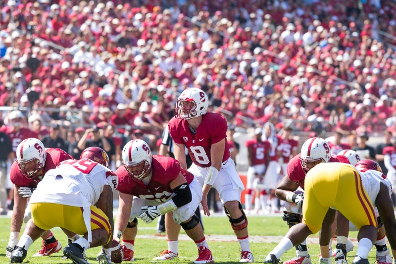 Can Kevin Hogan (8) and Stanford's offense rediscover the red-zone efficiency displayed by Andrew Luck and the Cardinal offense in 2011? (TRI NGUYEN/The Stanford Daily)