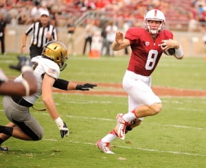 Senior quarterback Kevin Hogan was 20-of-28 passing for 216 yards and four touchdowns on Saturday. (MIKE KHEIR/The Stanford Daily)