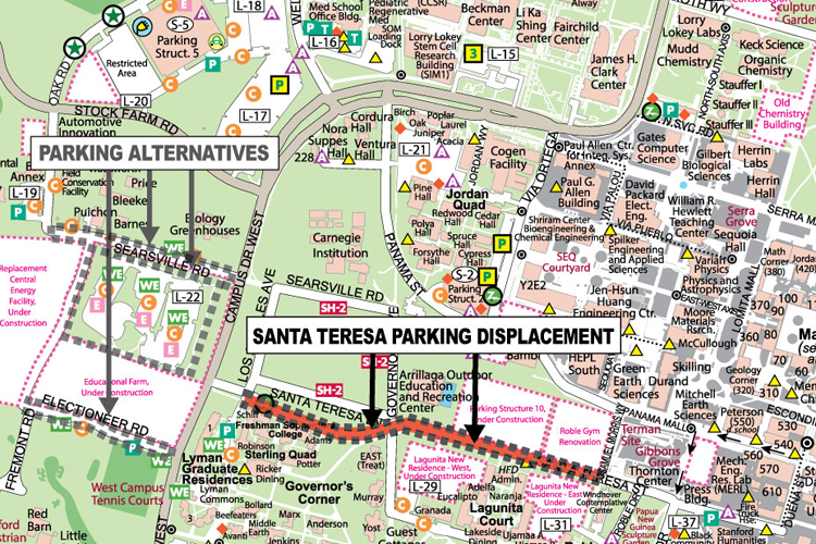 Santa Teresa Street closed earlier today while the area is under construction.

(Courtesy of Parking & Transportation Services/Stanford Report)