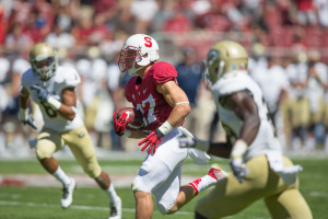 Freshman Christian McCaffrey (center) has been a bright spot in his debut campaign. McCaffrey  has averaged 23.5 yards per reception with one touchdown.