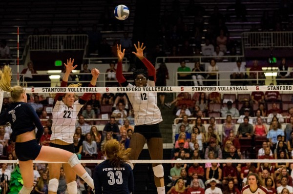 2012 and 2013 All-American Inky Ajanaku (center) still believes she can improve her game as a junior. Ajanaku is currently second in the nation in hitting percentage with a .488 mark.