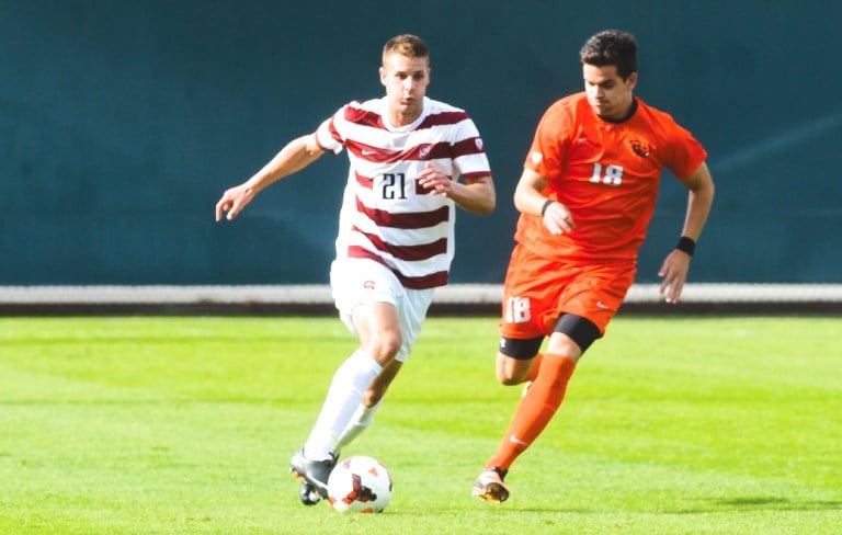 Senior captain and right fullback Jimmy Callinan (left) scored his first career goal against USF as the Cardinal improved their record to 8-2-2 heading into a critical duel with No. 1 UCLA.