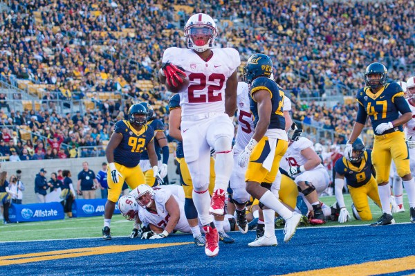 Senior running back Remound Wright (above) tied a Big Game record with his four touchdowns. He and the Cardinal will look to make it seven straight against UCLA on Friday. (JIM SHORIN/stanfordphoto.com)
