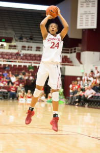 Sophomore forward Erica McCall (ab0ve) notched 18 points and eight rebounds as the Cardinal wrapped up their preseason with a win over UC San Diego in preparation for the season opener on Friday against Boston College. (FRANK CHEN/The Stanford Daily)