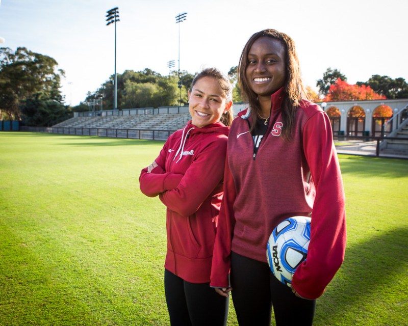 Stanford women's soccer seniors Lo'eau LaBonta (left) and Chioma Ubogagu (right)