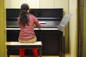 Practice piano in Braun Music Center. Photo by Gabriela Groth.