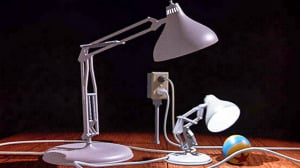 The precocious offspring of an animated desk lamp, “Luxo Jr.” Courtesy of Pixar.