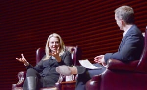 Hundreds of people were turned down from attending Cheryl Strayed's talk in Cemex Auditorium on Tuesday night. (NAFIA CHODHURY/The Stanford Daily)