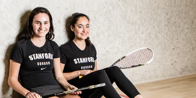 Seniors Alex Yorke (left)and Ariel Posner (right) are teammates, friends and share a major. It’s a wonder they don’t hate each other yet, but the two are inseparable. (TRI NGUYEN/The Stanford Daily)
