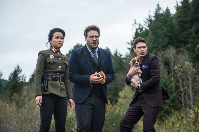 Sook (Diana Bang) with Aaron (Seth Rogen) and Dave (James Franco) in Columbia Pictures' THE INTERVIEW. Courtesy of Sony Pictures Entertainment Inc.