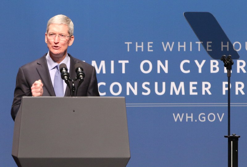 Apple CEO Tim Cook addressed the audience at the White House Summit on Cybersecurity and Consumer Protection (KEVIN HSU/The Stanford Daily)