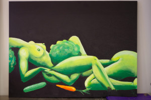 Months after the original broccoli sex painting went missing, India Emerick '15 created a new painting for the house.  (SAM GIRVIN/The Stanford Daily).