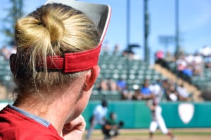 In her first year as assistant coach, Megan Langenfeld, better known as 'Lang,' has brought a new level of competitive spirit, along with an impressive pedigree, to the Stanford softball team. (ERIN ASHBY/The Stanford Daily)