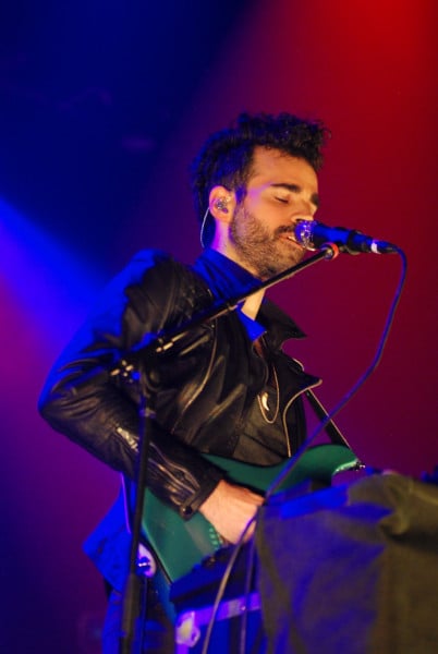 Michael Deni of Geographer on stage at the Fox Theater in Oakland. Photo by Gabriela Groth.
