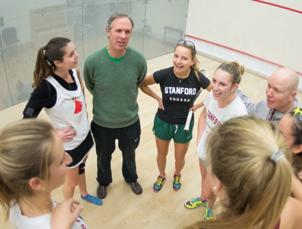 Squash head coach Mark Talbott (third from left) was one of the most successful players in the history of the sport. He was inducted to the Squash Hall of Fame in 2000 after enjoying a 12-year reign as the No. 1 ranked professional in North America. (JOHN TODD/isiphotos.com)