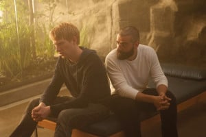 (l-r) Domhnall Gleeson and Oscar Isaac in "Ex Machina." Courtesy of Universal Pictures.
