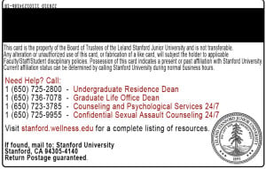 Beginning next year, all SUID cards will have emergency numbers, including mental health resources, on the back (Courtesy of Nikita Desai). 