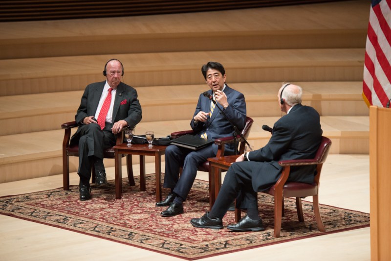 Japanese Prime Minister Shinzo Abe spoke about the importance of Japan learning from Silicon Valley.
(Courtesy of Linda A. Cicero/Stanford News Service)
