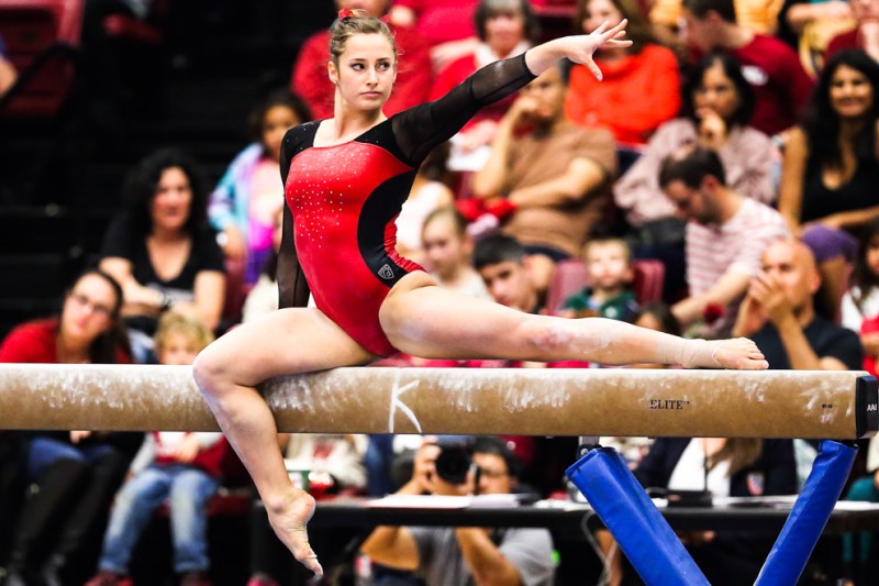Senior gymnast Kristina Vaculik admits that the transition from competing as an Olympic hopeful to a collegiate athlete presented its difficulties, but she asserts that the support of her teammates and coaches helped her ease into the transition. (Courtesy of Hector Garcia-Molina)