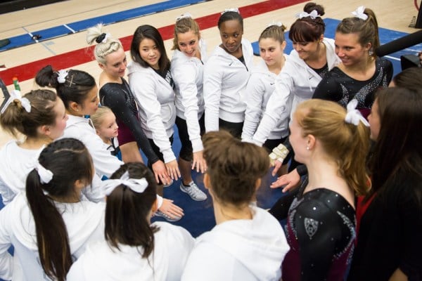 Stanford women's gymnastics (above) will seek its first outright NCAA Regional title since 2010 when it goes out east to Morgantown to attempt to qualify for its fourth consecutive NCAA Championship meet. (CASEY VALENTINE/isiphotos.com)