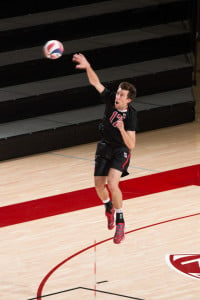 Junior outside hitter Madison Hayden (above) was a bright spot in a disappointing doubleheader for the Cardinal. He recorded 12 kills. (MIKE RASAY/stanfordphoto.com).