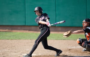 Senior infielder Erin Ashby rocketed a grand slam in the Cardinal's effort to upset No. 1 Oregon this weekend. (FRANK CHEN/The Stanford Daily).