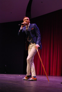 Jidenna strut the stage with a gold-tipped cane and a bouncing gait. (RAHIM ULLAH/The Stanford Daily)