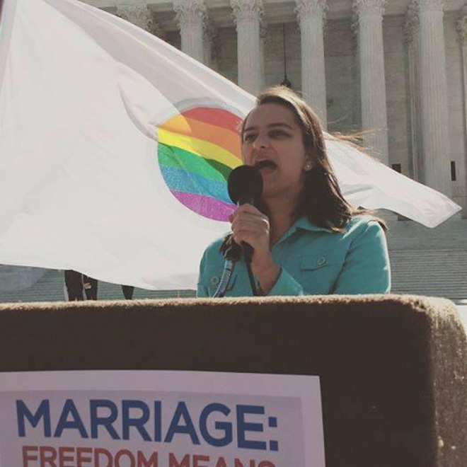 Kinsey Morrison '18 spoke at rally before the Supreme Court
hearing on marriage equality. (Courtesy of Kinsey Morrison)