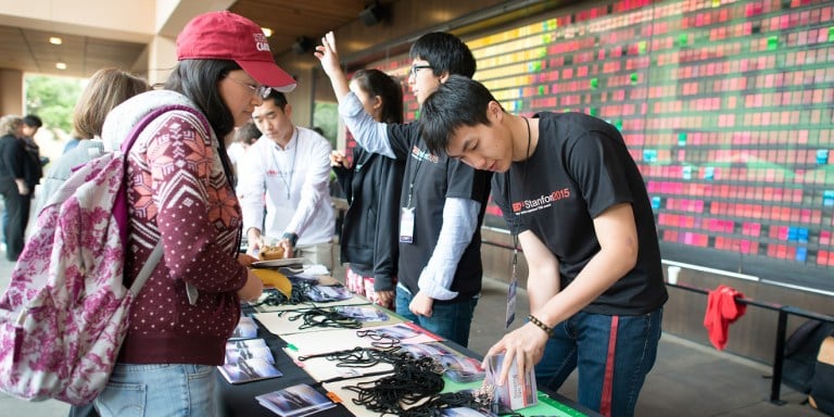 (Courtesy of Linda A. Cicero. )Student volunteers greet TedX attendees.