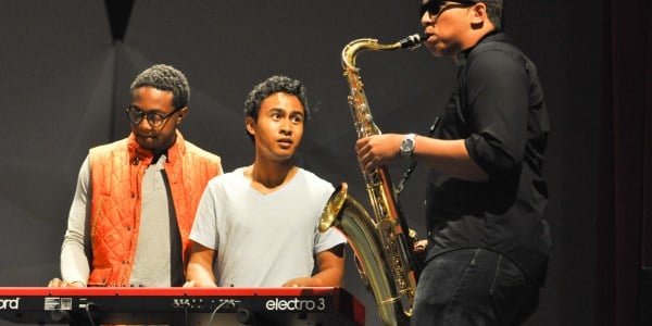 Blackfest featured performances from groups across campus, including a jazz trio that featured recently elected ASSU executives Brandon Hill '16 and John-Lancaster Finley '16. (RAHIM ULLAH/The Stanford Daily)
